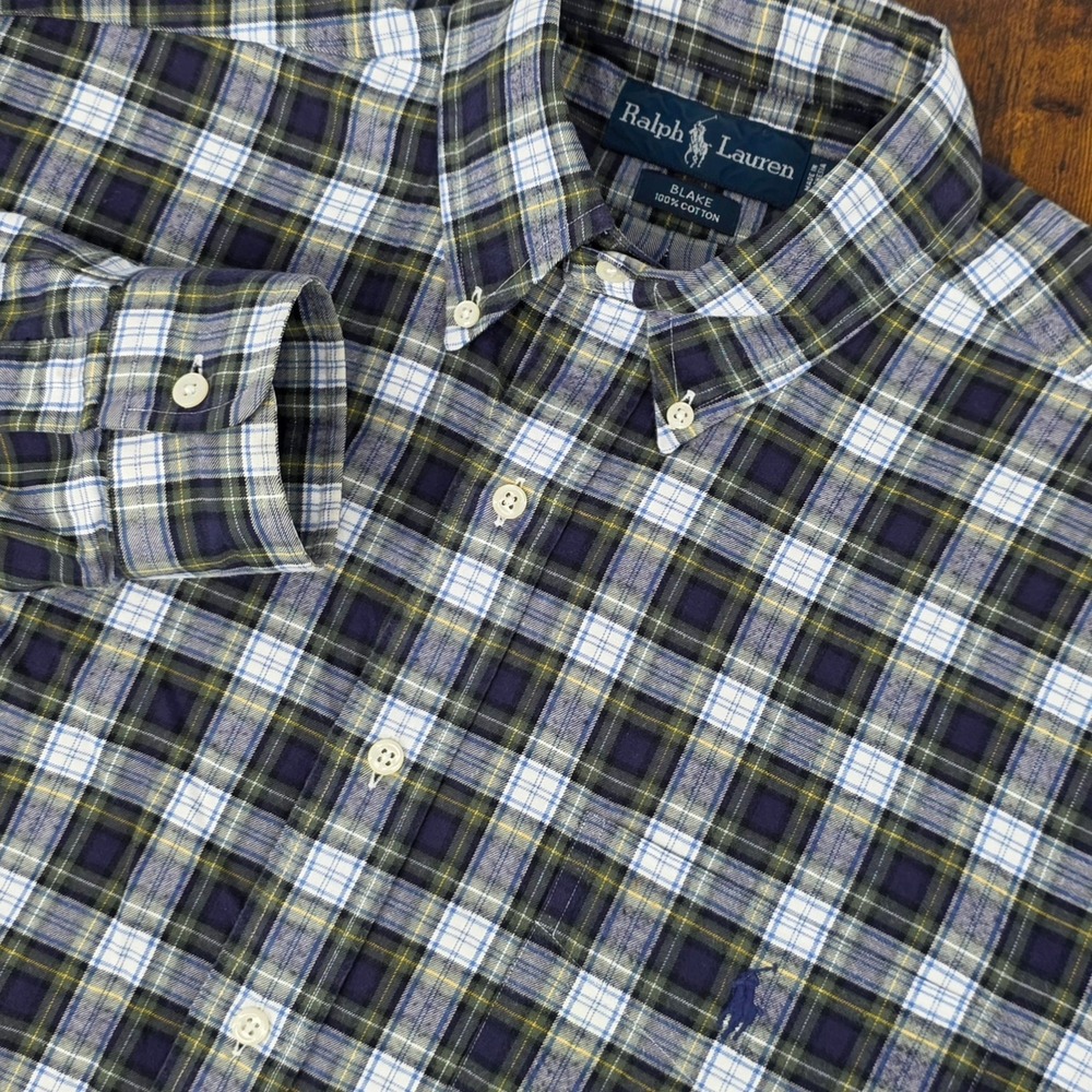 Polo‎ Ralph Lauren Blake Button Down Mens M Blue Green Plaid Lightweight Flannel